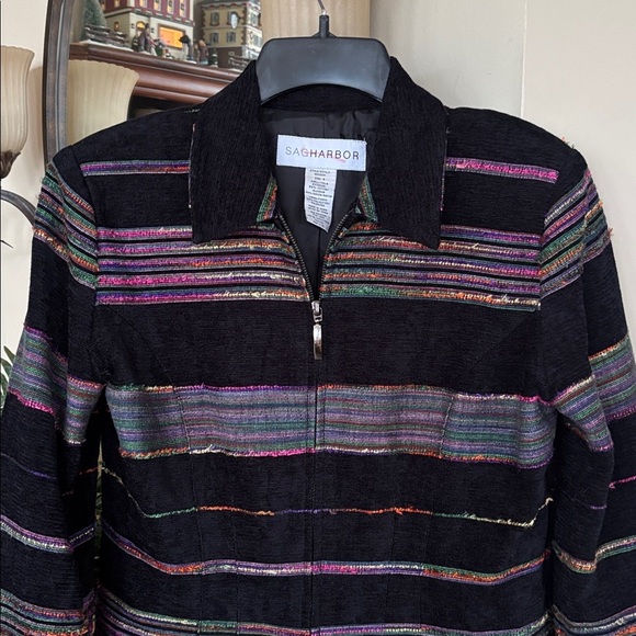 Vintage Sag Harbor Full Zip Multicolored Metallic Striped Suit Jacket Blazer - Picture 2 of 13